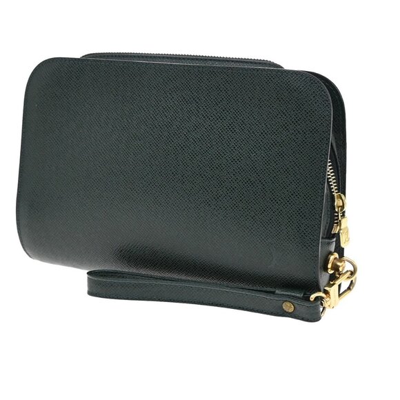 LOUIS VUITTON LV Logo BAIKAL Clutch Hand Bag Taiga Leather Green 67FB547 - Picture 1 of 16